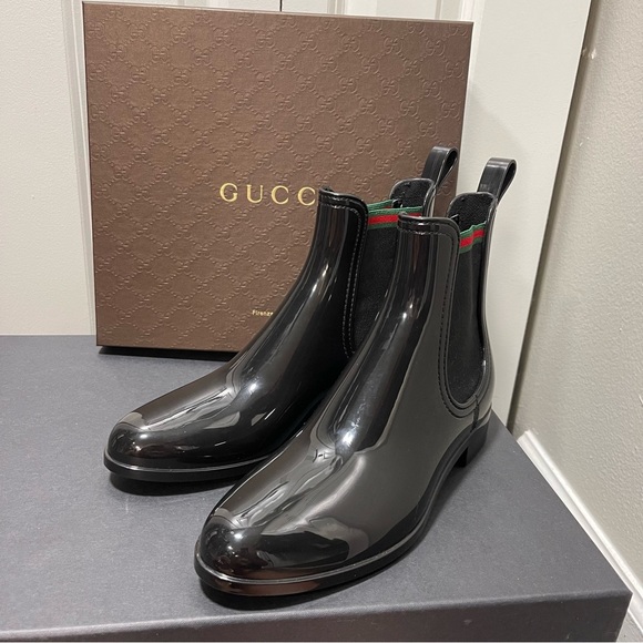 Gucci Chelsea Black Rubber Rain Boots/Booties Sz IT 39/US 9 - Picture 4 of 12